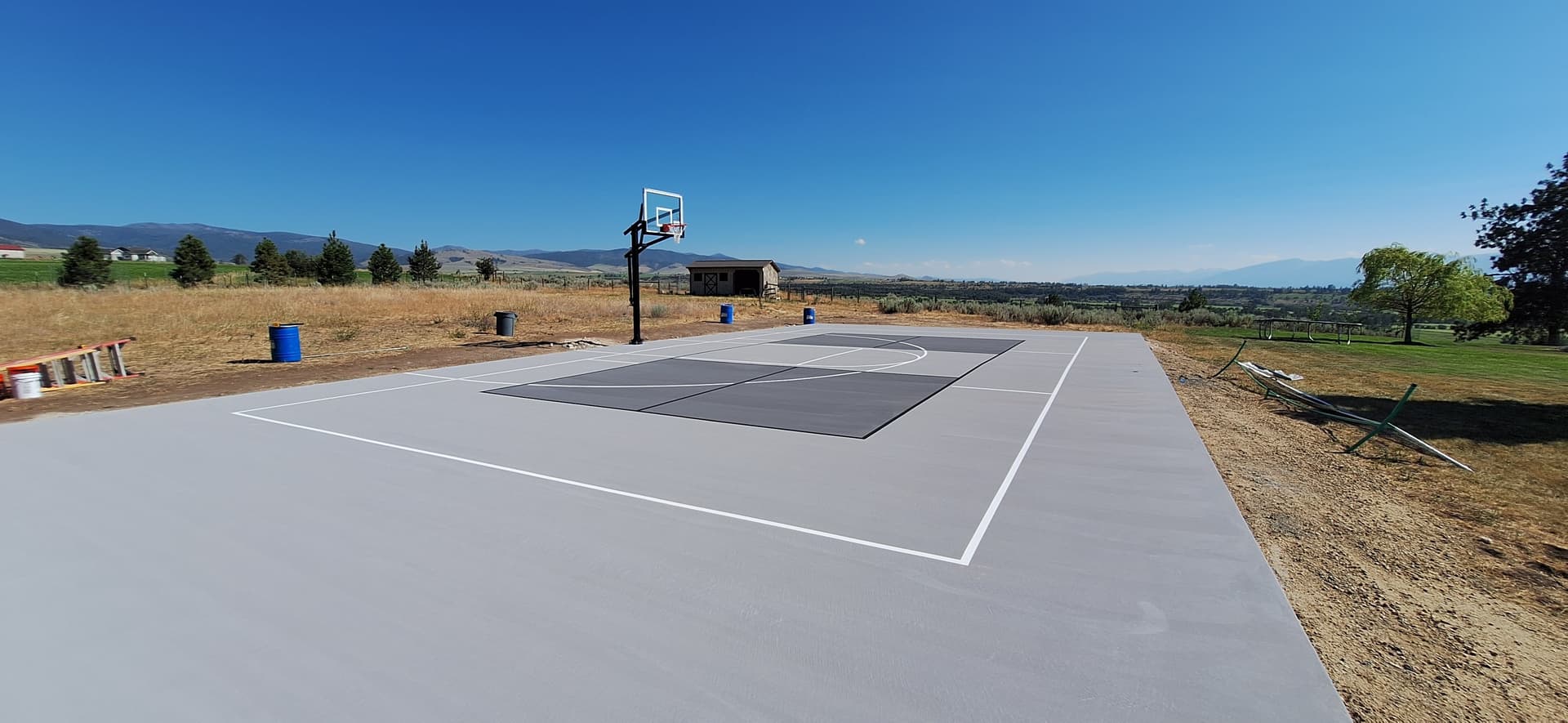 gray pickleball basketball court backyard