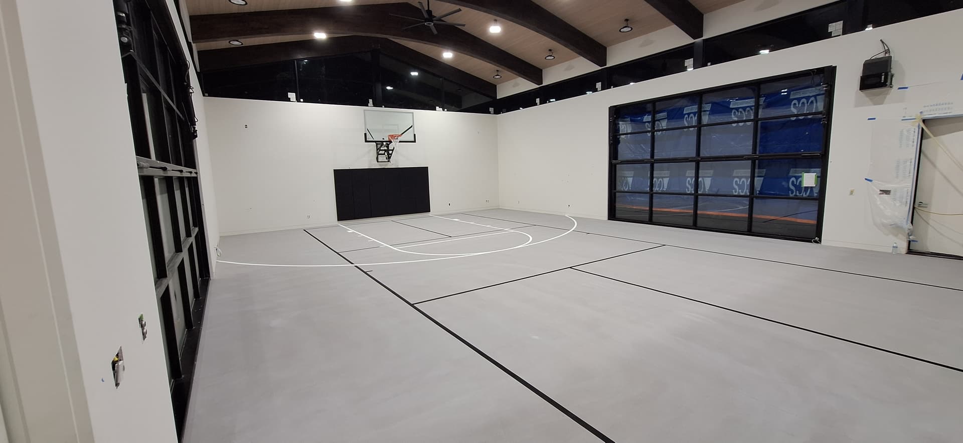 indoor acrylic basketball pickleball court glass garage door