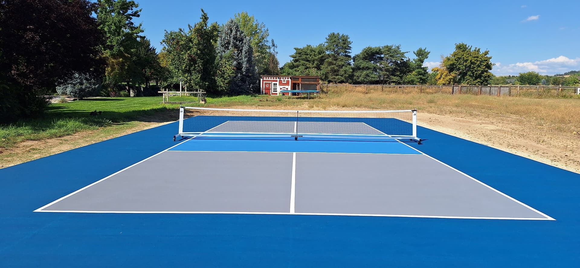 pickleball court backyard blue gray